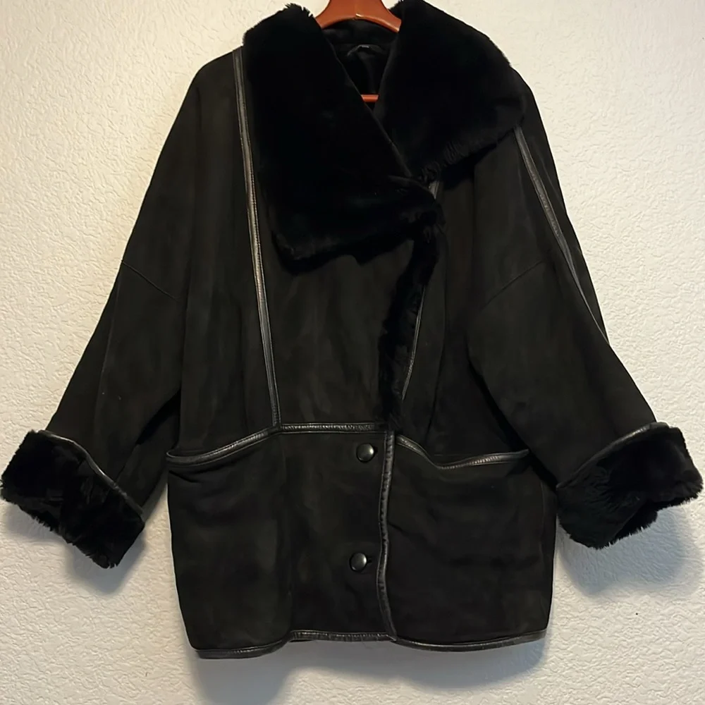 Vintage Christia Hana K Suede Fur Black Coat - Picture 7 of 17